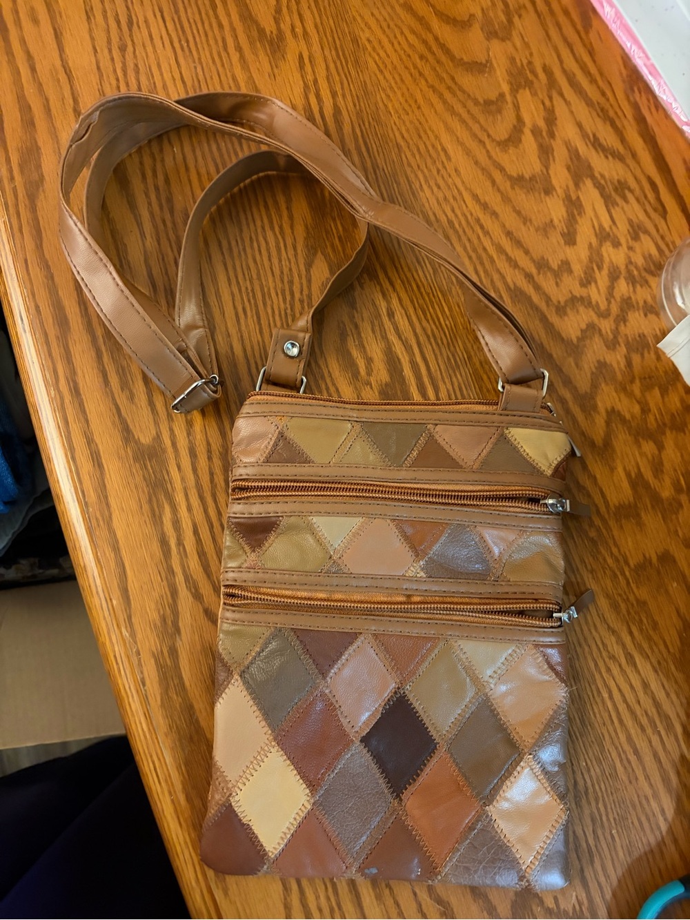 Women's Patchwork Leather Crossbody Bag in Brown and Tan